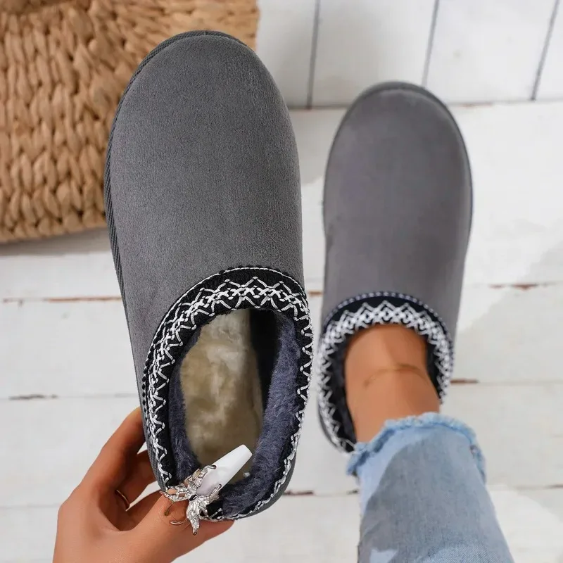 Winter 2024 New Cashmere Warm Thick Sole Heelless Covered Half Mop Cashmere Warm Uggs - Image 6