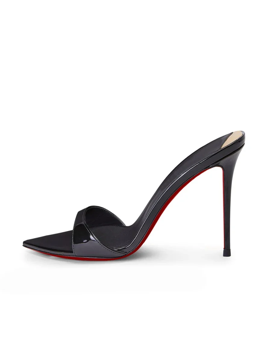 New pointed black red soled high-heeled shoes for women, high-heeled sandals with a niche temperament, worn as half slippers - Image 2