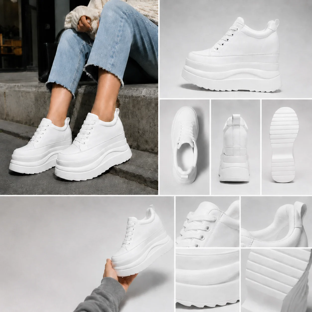 Fujin 13cm 2025 Genuine Leather Platform Wedge Flats Shoes Chunky Sneaker Casual Comfy High Brand Fall Autumn Walking Shoes - Image 6