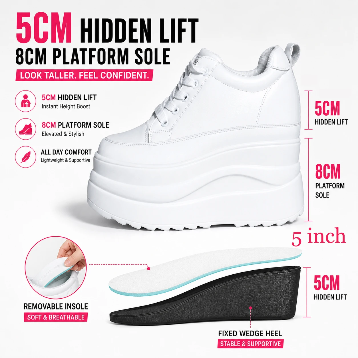 Fujin 13cm 2025 Genuine Leather Platform Wedge Flats Shoes Chunky Sneaker Casual Comfy High Brand Fall Autumn Walking Shoes - Image 2