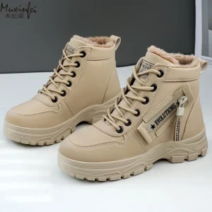 New Style Snow Boots for Men and Women Fashionable and Warm Thick Cotton Shoes Waterproof Lace Up Mid Tube Cotton Boots 35-45