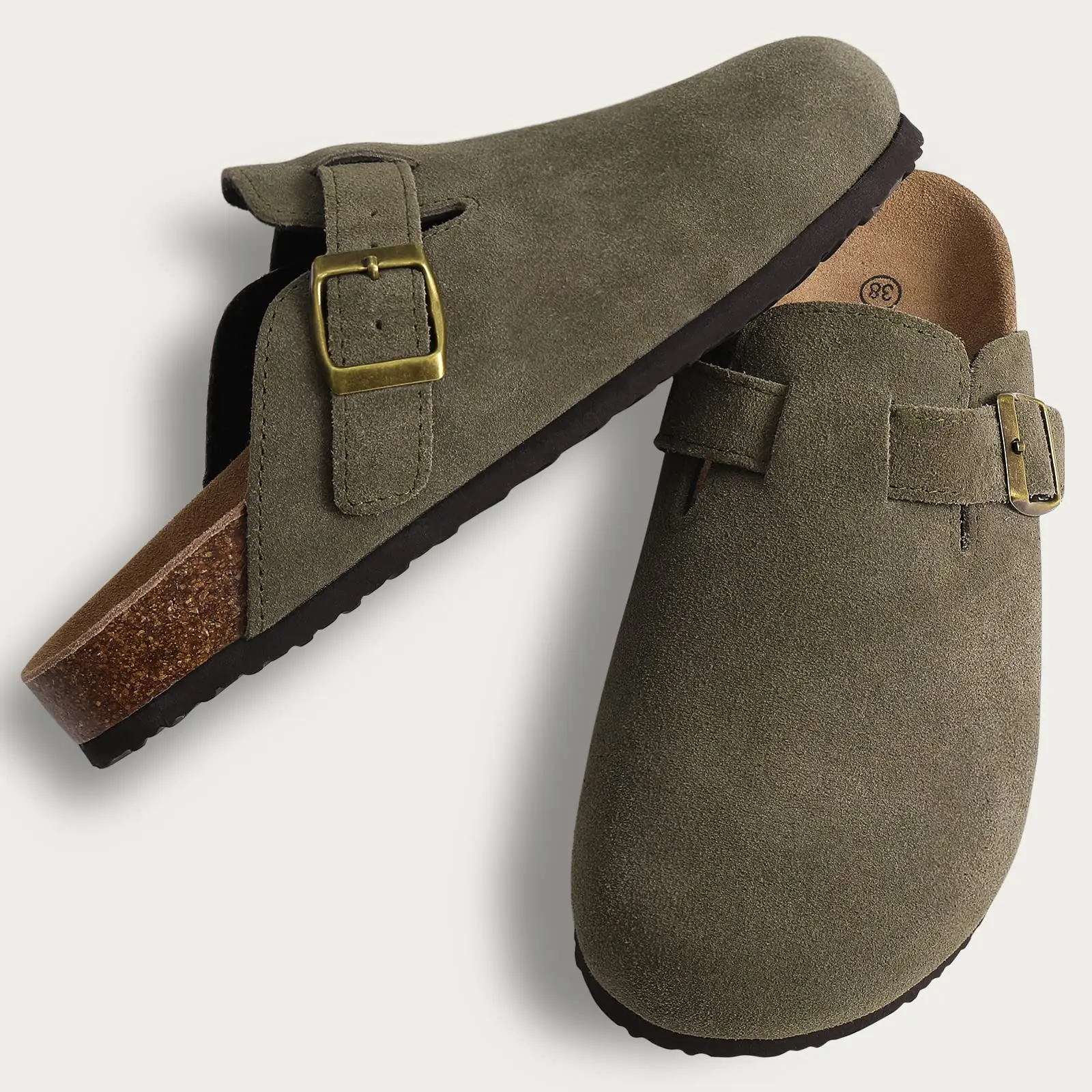 LItfun Leather Cork Slippers For Women Potato Mules Fashion Soft Insole Clogs Sandals With Adjustable Buckle Women Footbed Clogs - Image 3