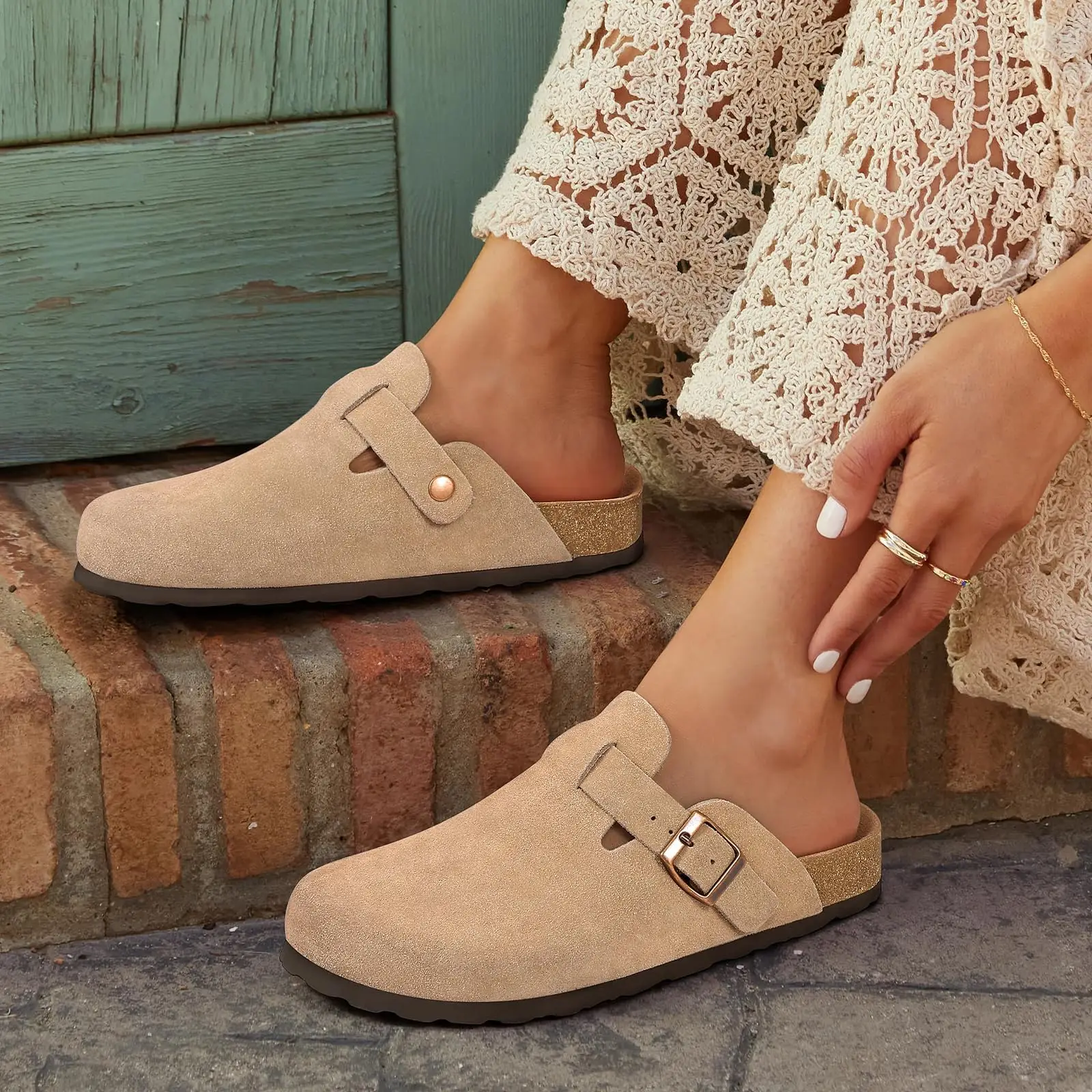 Asgard Women Suede Clogs Genuine Leather Mules Adjustable Buckle with Comfort Cork Footbed and Arch Support Aldult Potato Shoes - Image 3