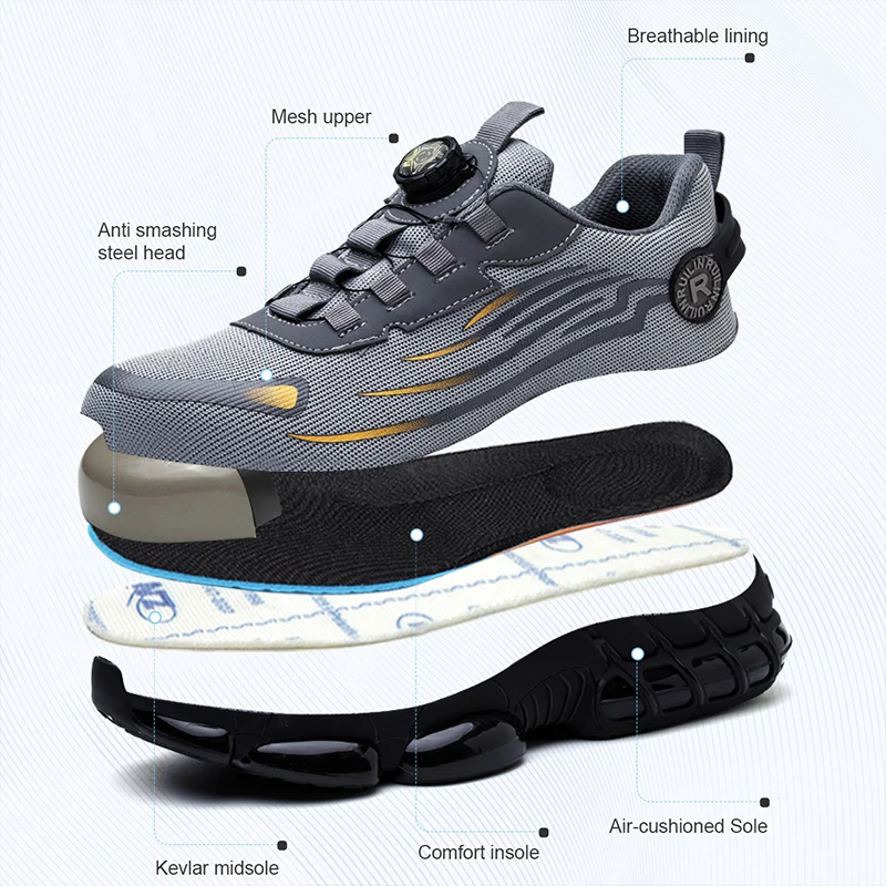Rotating Button Safety Shoes Men Anti-smash Anti-puncture Work Shoes Fashion Men Safety Sport Shoes Security Protective BootsMen - Image 2