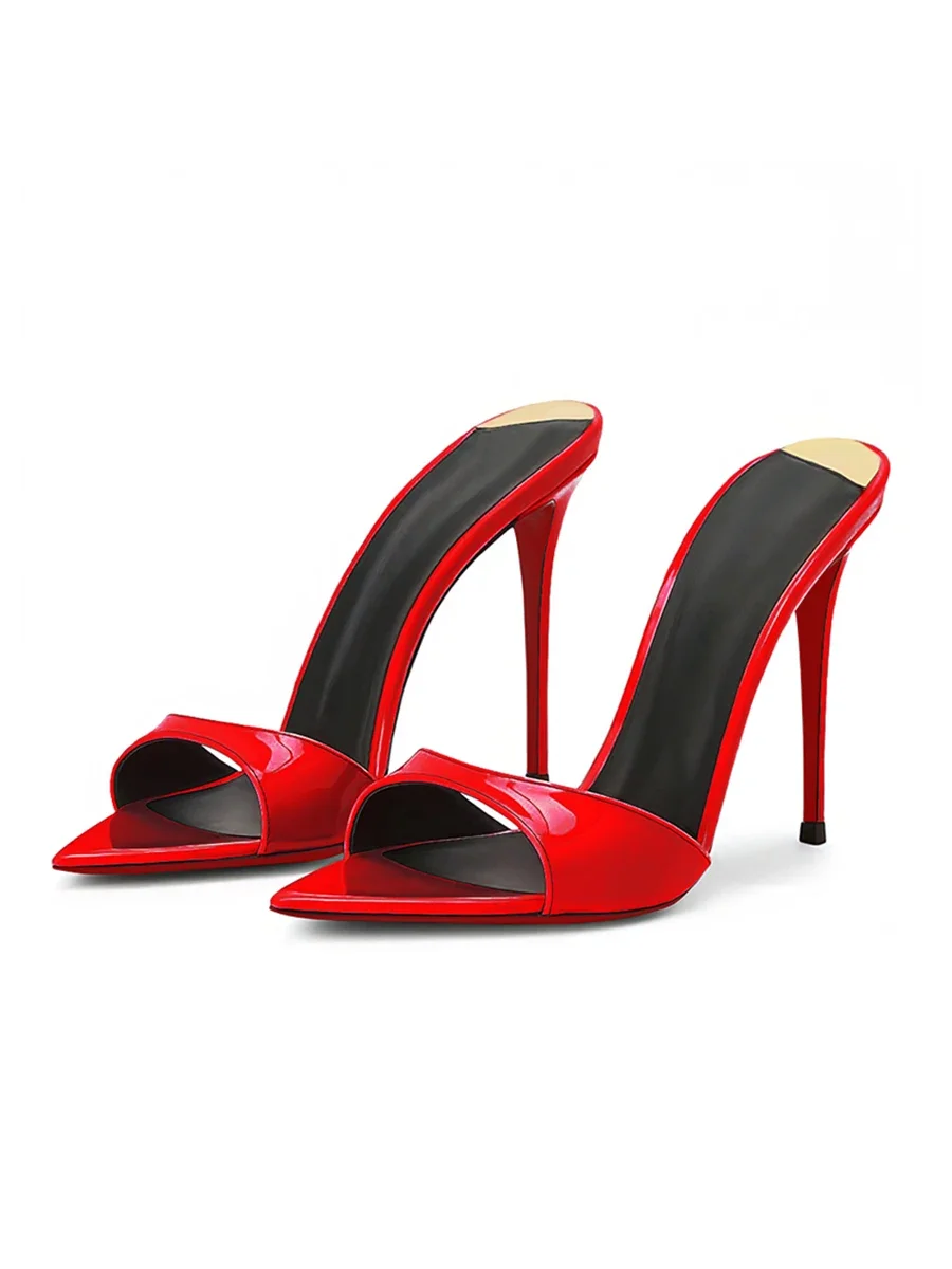 New pointed black red soled high-heeled shoes for women, high-heeled sandals with a niche temperament, worn as half slippers - Image 5