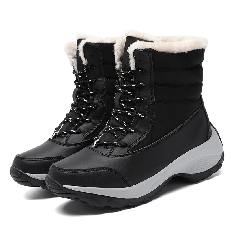 Women's Winter Snow Boots, Warm Waterproof Lace up Boots, Comfortable Outdoor Mid Calf Boots - Image 6