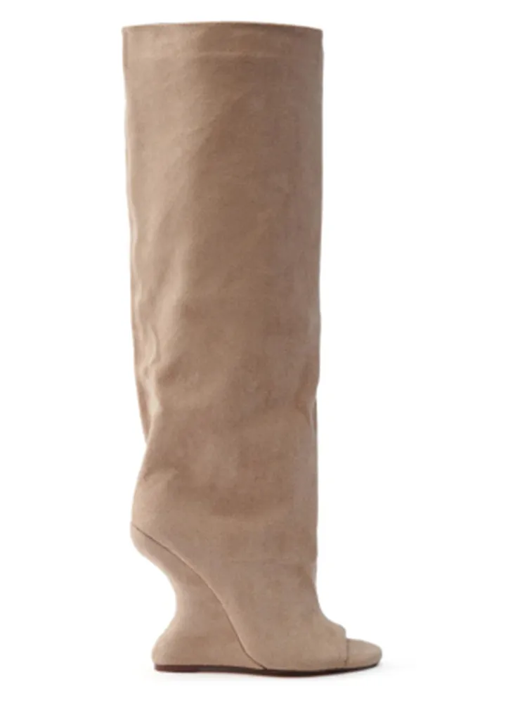 2025Spring and Autumn Fashion New Thick High Heels Women's Knee Length Wide Tube Version Fish Mouth Boots Middle Top Boots - Image 5