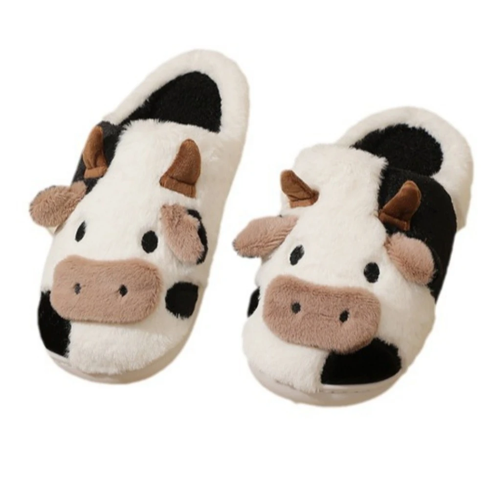 Winter Home Slippers for Couples Warm Plush Neutral Cartoon Cow Indoor Anti Slip Comfortable Cotton Slippers for Men and Women - Image 3