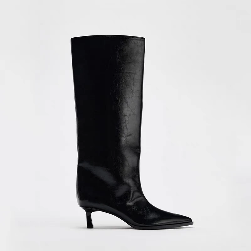 Brand Designer Autumn New Classic Black Sexy Pointed Mid-calf Boots Daily Home Office Shopping One-step High Boots Botas Mujer