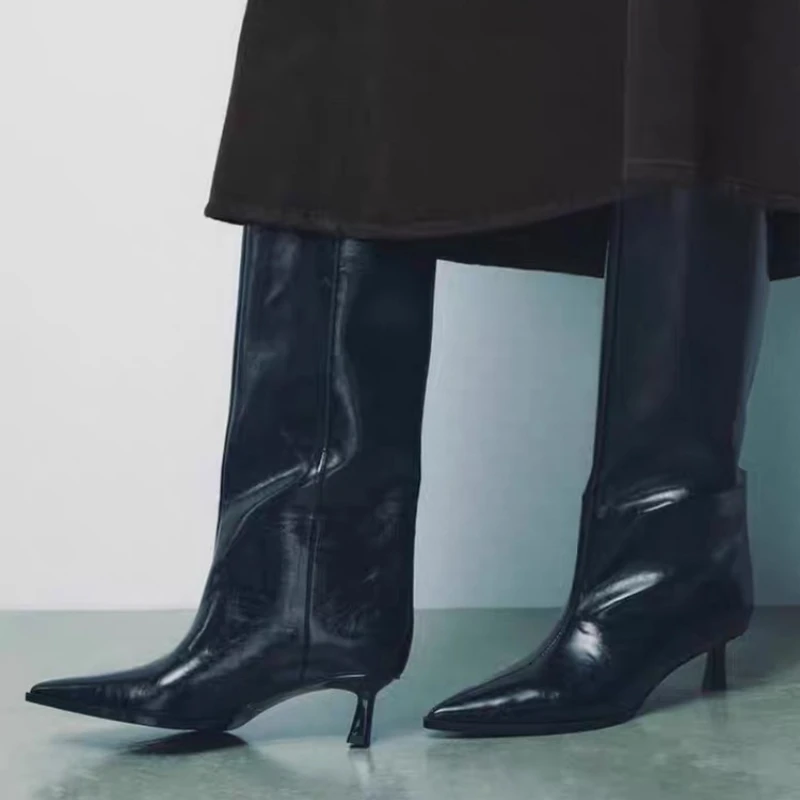 Brand Designer Autumn New Classic Black Sexy Pointed Mid-calf Boots Daily Home Office Shopping One-step High Boots Botas Mujer - Image 6