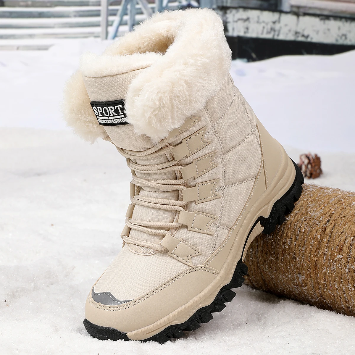 New Women's Boots Winter High Quality Keep Warm Mid-Calf Waterproof Snow Boots Women Comfortable Ladies Thigh High Hiking Boots - Image 2