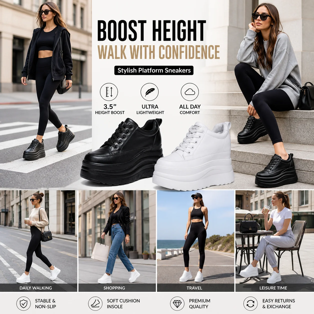 Fujin 13cm 2025 Genuine Leather Platform Wedge Flats Shoes Chunky Sneaker Casual Comfy High Brand Fall Autumn Walking Shoes - Image 4