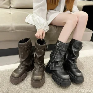Autumn Winter Fashion Retro Brown Western Cowboy Boots Women's Boots 2025 New Look Slim Thick and Stacked Designer Short Boots